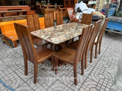 Bàn ăn mặt đá nhập khẩu 8 ghế gỗ Sồi cao cấp