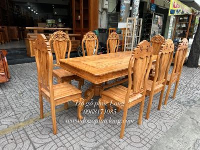 Bàn ăn 8 ghế gỗ Gõ Đỏ - Mẫu bánh tây