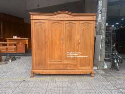 Tủ quần áo 4 cánh gỗ Gõ Đỏ cao cấp - Nguyên Khối