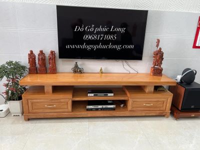 Kệ tivi Gỗ Gõ Đỏ kiểu nhật tại nhà khách - 2m4