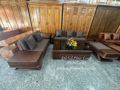 Bộ SoFA gỗ Sồi Nga lau màu óc chó chữ U cao cấp