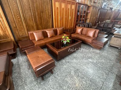Bộ SoFa gỗ Sồi Nga lau màu óc chó - Mẫu thuyền cao cấp