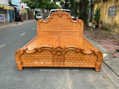 Giường gỗ Gõ Đỏ mẫu trám cao cấp _ Vạt phản liền 1m8