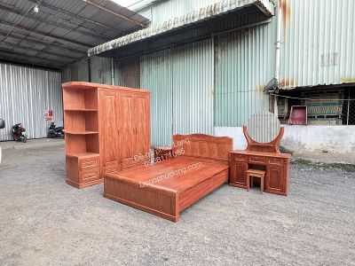 Combo phòng ngủ gỗ Hương Đá - Mẫu tủ góc 3 cánh