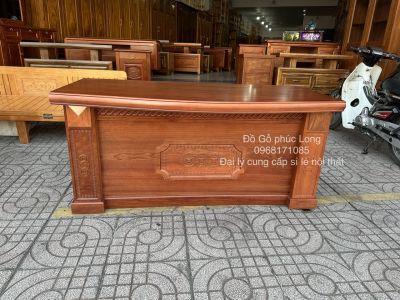 Bàn làm việc giám đôc gỗ Xoan Đào - Mẫu Đồng Tiền tài lộc 1m66cm