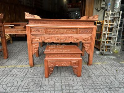 Bàn thờ gỗ Hương Đá 1m75cm trạm Sen cao cấp kèm bàn cúng