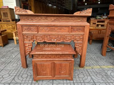 Bàn thờ gỗ Hương Đá 1m53cm trạm Sen cao cấp kèm tủ cúng