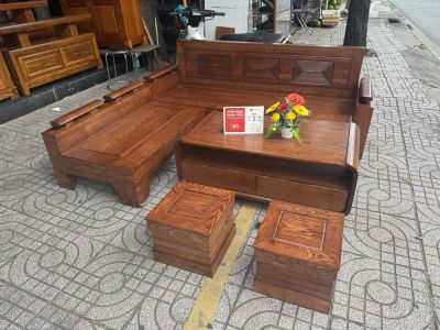 Bộ Bàn Ghế Sofa Gỗ Sồi Góc L - Bàn Boom Hiện Đại