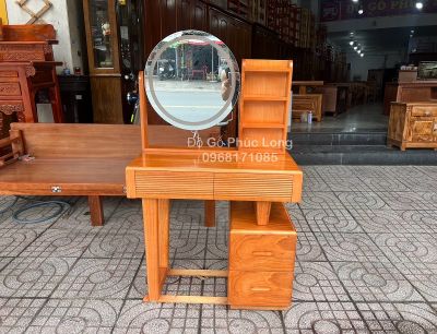 Bàn trang điểm gỗ Gõ Đỏ kèm gương đèn led hiện đại 80cm