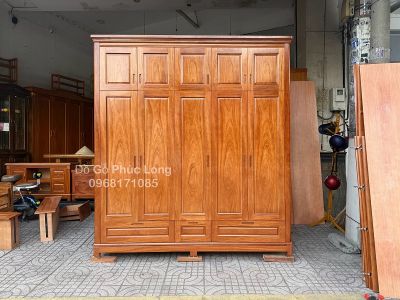 Tủ áo 5 cánh gỗ Gõ Đỏ mẫu tủ cao 2m50cm