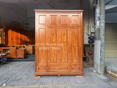 Tủ áo 4 cánh gỗ Gõ Đỏ mẫu tủ cao 2m50cm
