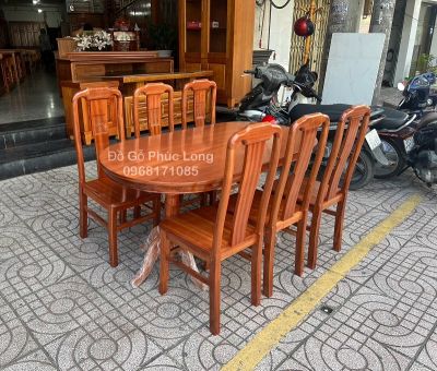 Bàn ăn gỗ Xoan Đào mẫu ô van hiện đại cao cấp 6 ghế