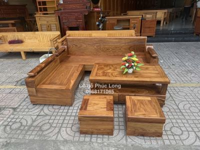 Sofa góc L gỗ Hương Vàng 2m10cm x 1m60cm