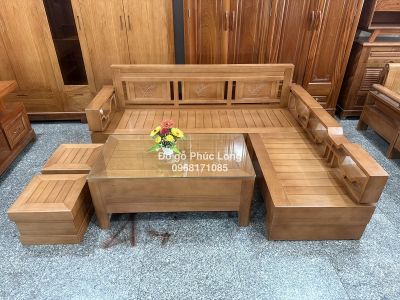 Sofa góc L gỗ Đinh Hương 2m10cm x 1m60cm