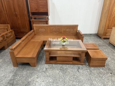 Sofa góc L gỗ Đinh Hương 2m10cm x 1m60cm